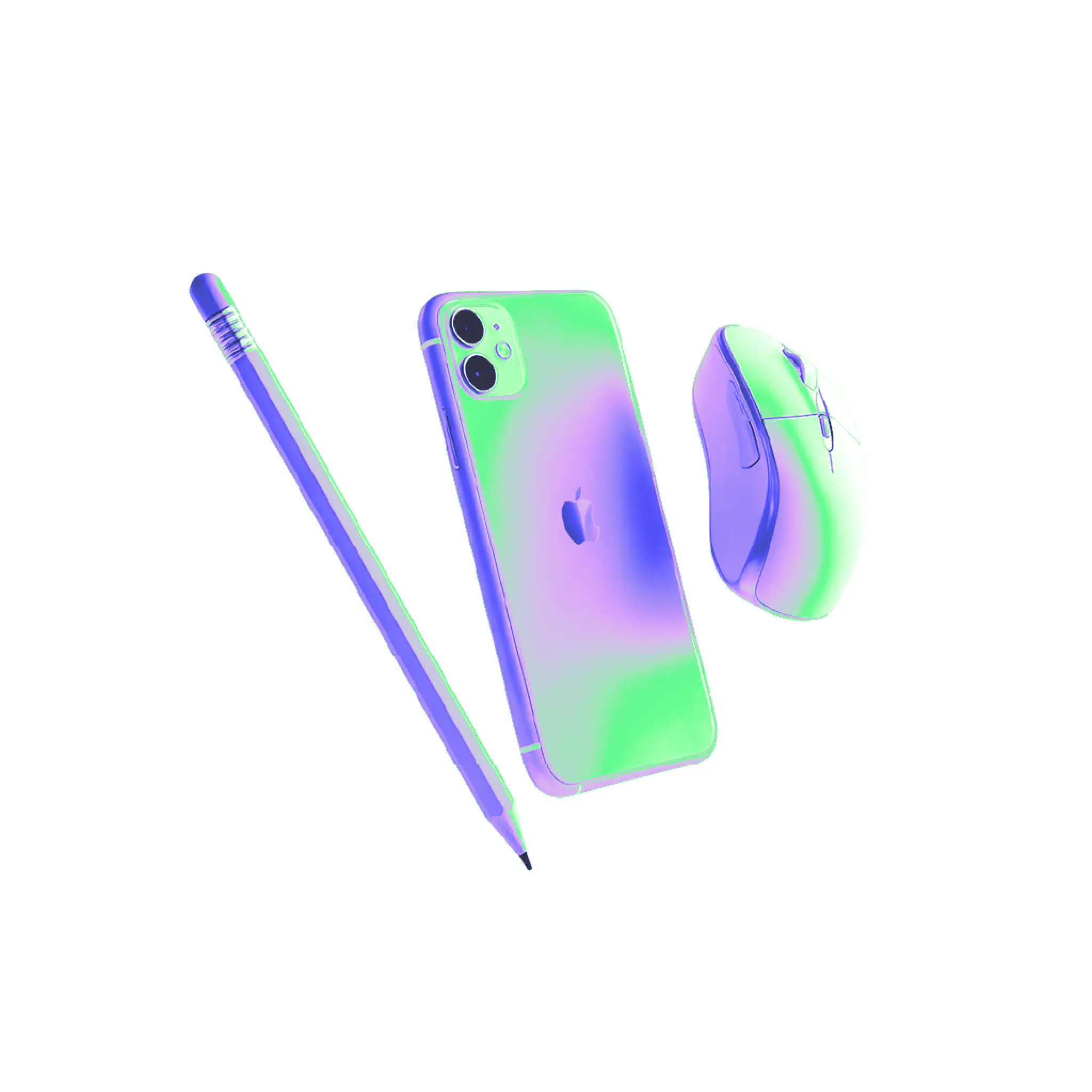 Un telefono, una penna e un mouse stilizzati